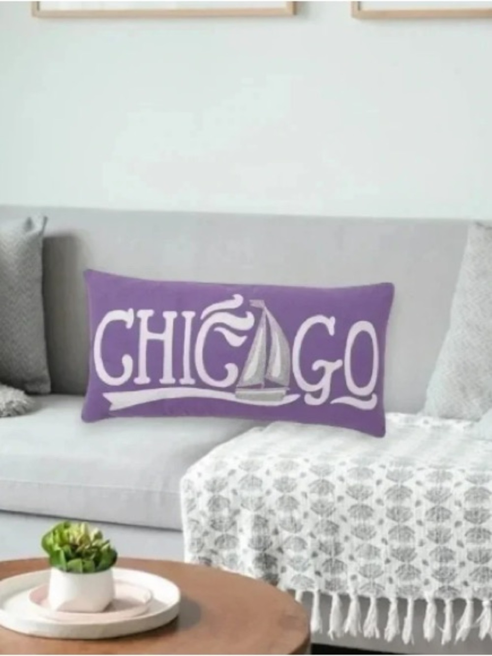 Chicago Sailboat Accent Pillow - Purple